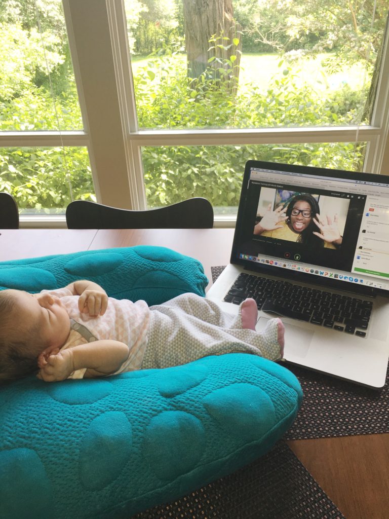 tiny Josie watching along for a client's webinar